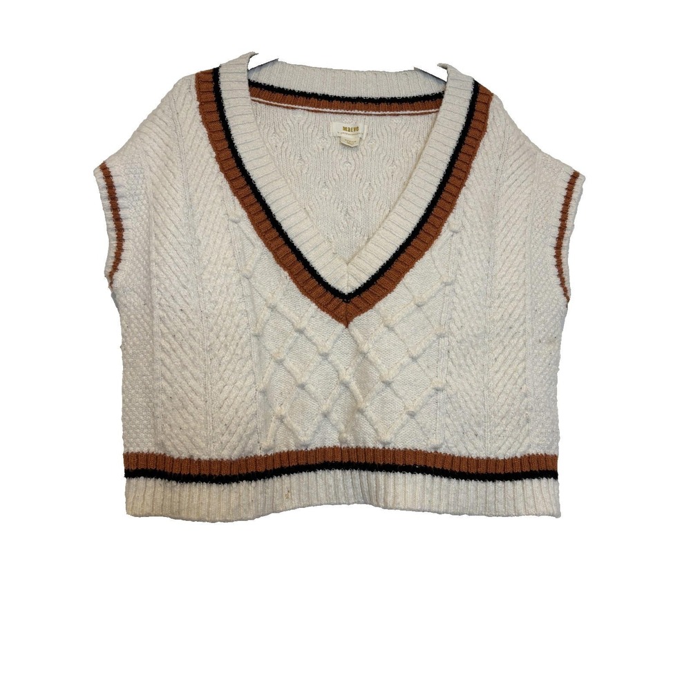 Anthropologie Maeve sz M ivory knit cardigan sweater vest cotton‎ blend #1728